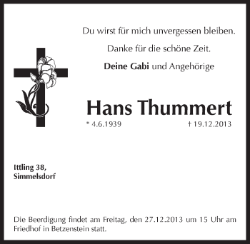 Traueranzeige von Hans Thummert von Pegnitz-Zeitung